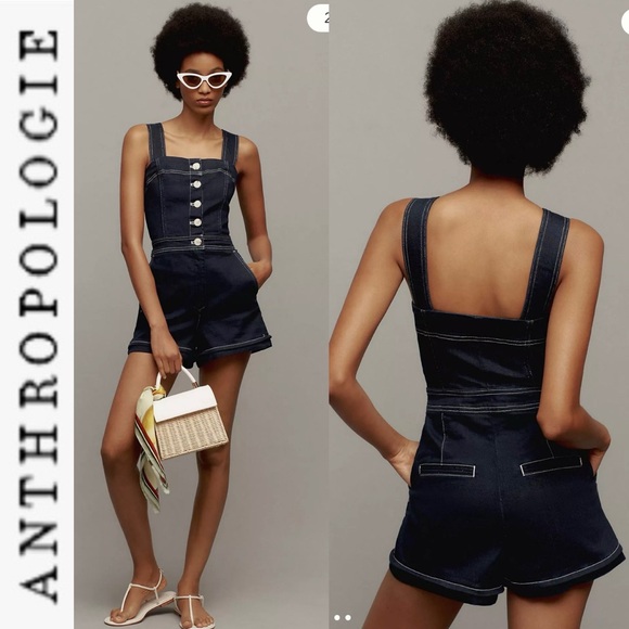 Anthropologie Pants - Maeve The Portside Button-Front Romper: Denim Edition 14